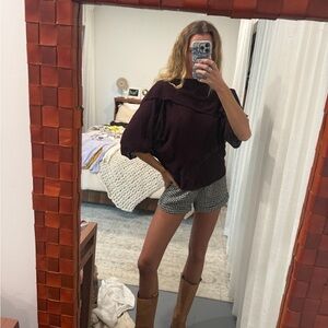 Zara eggplant deep burgundy/purple cape/poncho effect knit top
